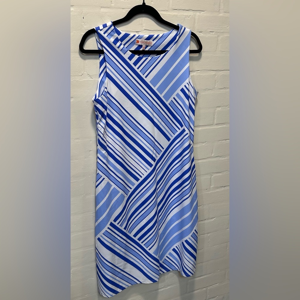Jude Connally Blue & White Striped Preppy Nautical Sleeveless Shift Dress M - Picture 3 of 6